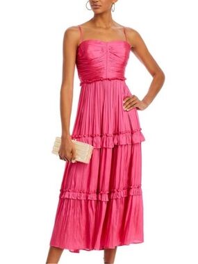 Aqua Fuchsia Tiered Spaghetti-Strap Midi Dress